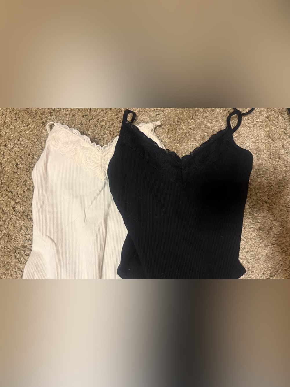 🍎PINK Victoria's Secret Ribbed Lace Trim Tank Bodysuits - Black & White